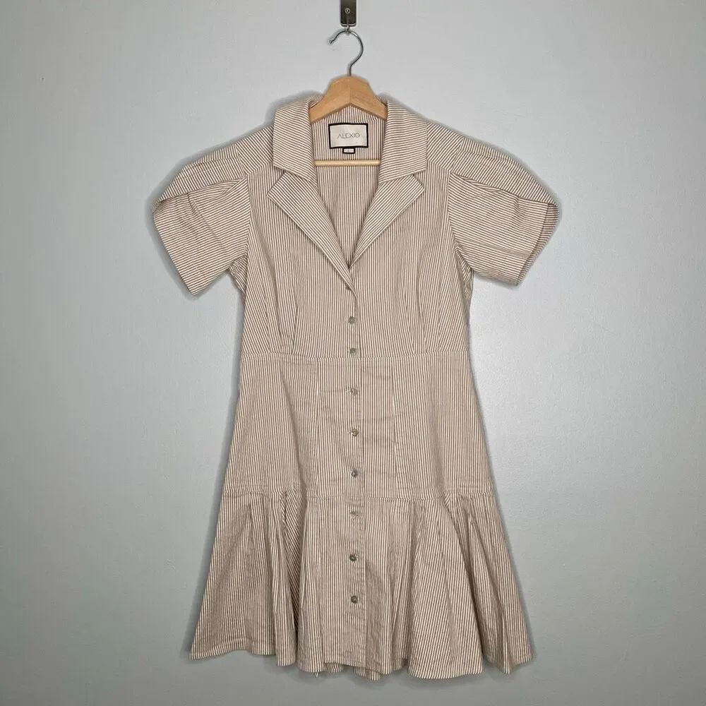 ALEXIS striped mini button front shirtdress in Large